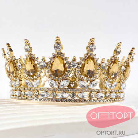 Декоративная корона на торт, золото (15 см, Золотые камни)